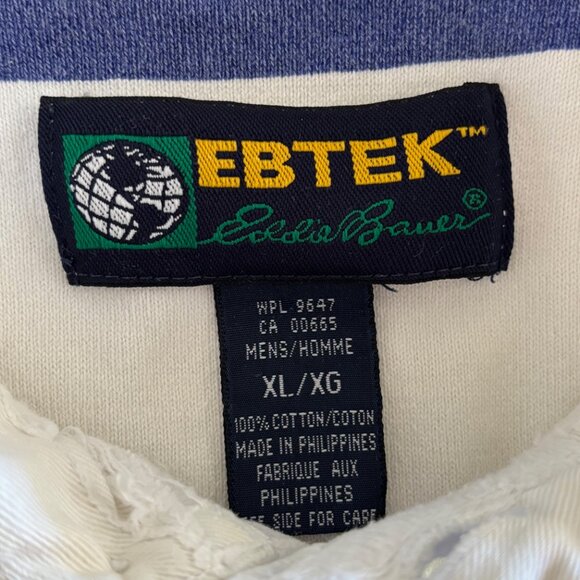 Vintage Eddie Bauer EBTEK Rugby Polo Shirt Mens XL Extra Large‎ Blue Striped 90s - Picture 5 of 7